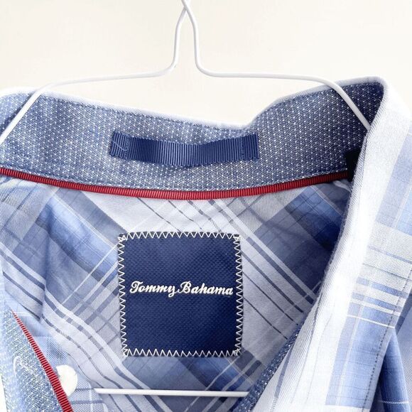 Tommy Bahama Mens Long Sleeve Silk Button-Down Shirt Blue Plaid Size Large - Picture 4 of 8